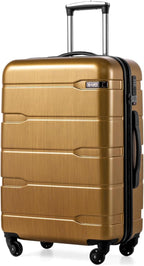 Coolife Medium Checked Luggage Hardside PC+ABS Suitcase with TSA Lock, Lightweight Rolling Carry On with Spinner Wheels(Black Brown, 24in)