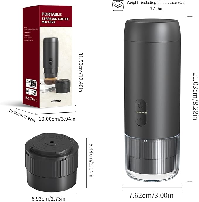 Portable Espresso Maker, 20 Bar, Travel Coffee Maker with USB Charging, Compatible with Ground Coffee & Capsules (NS), Waterproof, for Camping, Hiking, RV, Car, Office