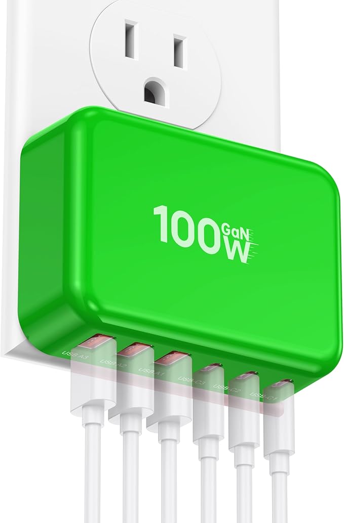 Fast Charger Block, GaN 6 Port USB C Charging Station Hub Cube, 100W Multiport Type C Wall Charger Power Strip Plug with PD 3.0+QC for iPhone 16 Pro Max 15 14 13 12 11 XR XS 8 7, Samsung, iPad, Table