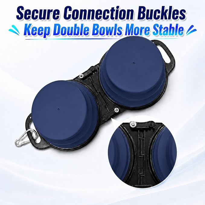 Collapsible Dog Bowls with Carabiner, Double Portable Travel Pet Bowls for Food and Water, Foldable Silicone Dog Bowl for Walking, Hiking, Camping, Small Medium Dogs and Cats, Gray