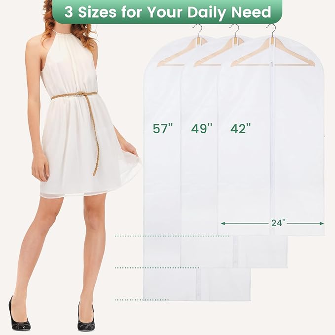 Carbrea 12 Pack Garment Bags for Hanging Clothes - Translucent Dress Bag for Closet Wardrobe Storage Travel - 24" x 49"
