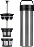ESPRO Go P0 Ultralight French Press Coffee Maker for Travel, Vacuum Insulated Stainless Steel, 16 Ounces, Brushed Stainless Steel