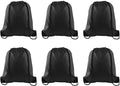 PLULON 6 Pcs Drawstring Bags Bulk Black Drawstring Backpack String Backpack Cinch Sack Sport Gym Backpack Bags for Yoga Traveling Outdoor Sports
