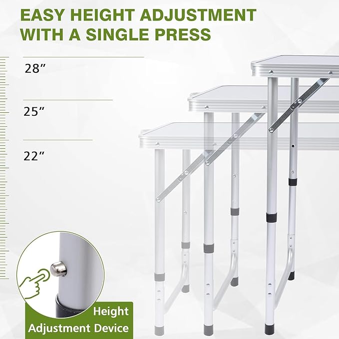JOUYEK Camping Table, Folding Camping Table with Storage, Portable Kitchen Table, Lightweight, 3 Heights Adjustable Camping Furniture for BBQ, Picnic, Camping, Hiking, Beach, and Indoor
