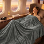 Travel Blanket and Pillow Compact – 4-in-1 Soft Fleece Airplane Blanket with Bag Pillowcase, Neck Pillow, Eye Mask & Earplugs, Lightweight Portable Flight Blanket 60"x43" (Grey)