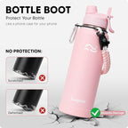 Swigina [2-IN-1 LID] Insulated Water Bottle with Silicone Boot (36hrs Cold/18hrs Hot) - DIY Stickers, Leakproof, BPA Free, 40 oz