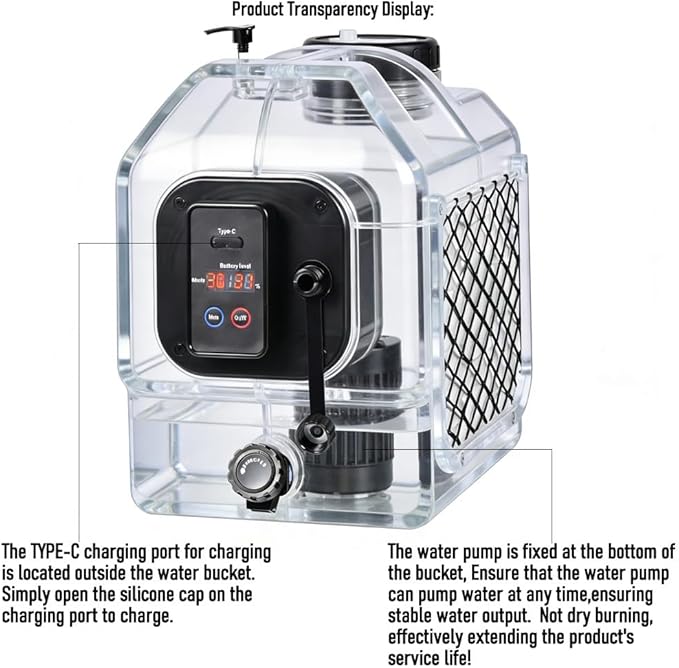 Portable Camp Shower 5-Gallon 2/5/8 Hours Battery Life Cordless Electric Rechargeable Food-Grade Water Tank for Camping Pressure Washer for Garden & Pet Cleaning