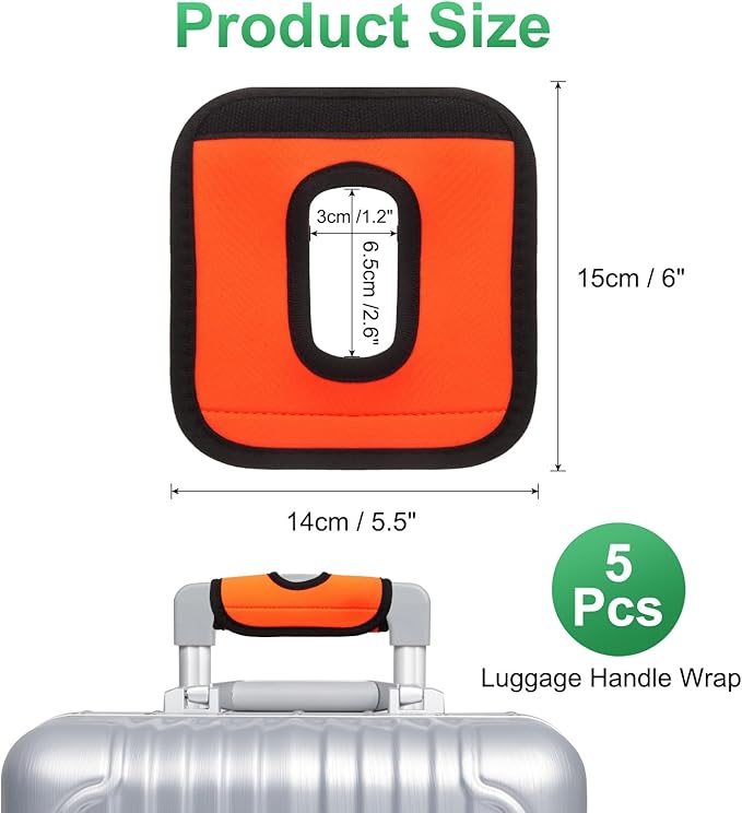 uxcell 5 Pcs Luggage Handle Wrap, Hollow Neoprene Handbag Grip Cover Protector Luggage Identifiers Suitcase Handle Wraps for Luggage Suitcase Travel Bags, Orange
