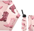 Cowboy Boots Pattern Umbrellas for Rain Windproof Small Folding Compact Mini Travel Umbrella for Purse Lightweight Portable Pocket for Women