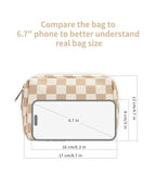Narwey Small Checkered Makeup Bag for Purse Mini Cosmetic Bag Travel Makeup Pouch Zipper Pouch Cute Make up Bags with Compartments for Women Girls (Light Checkerboard, Small)