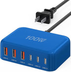 [2026 Updated] USB C Fast Charger, 100W GaN 6 Port Type C Charging Station Hub Block Cube, USB C Wall Charger Power Strip Adapter Plug for iPad iPhone 17 16 15 14 Pro Max Pixel Note Galaxy, 5ft Cord