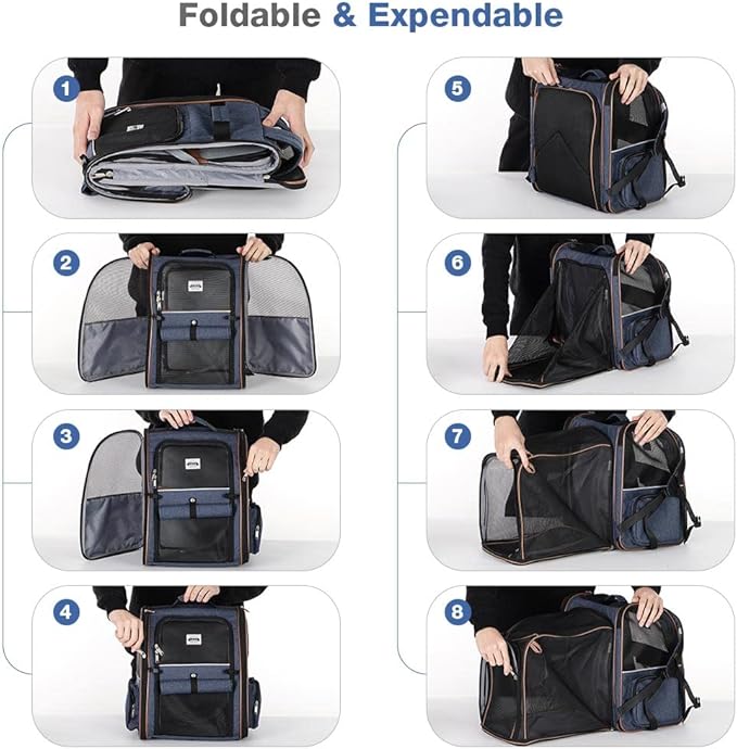 Extra Large Cat Backpack Carrier Expandable Pet Carrier Backpack for Small Dogs Medium Cats Fit Up to 18 Lbs, Dog Backpack Carrier, Foldable Puppy Backpack Carrier for Travel, Hiking,Blue
