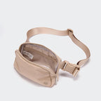 Pander Two Way Zipper Fanny Pack Nylon Everywhere Belt Bag for Women, Water Repellent Waist Packs, Crossbody Bags with Adjustable Strap (Raw Linen).