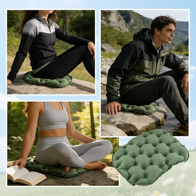Inflatable Seat Cushion, Portable & Lightweight Airplane Seat Cushion, Camping Accessories Chair Pad Travel Stadium Cushions for Wheelchair,Driving,Office Work(Color:Green)