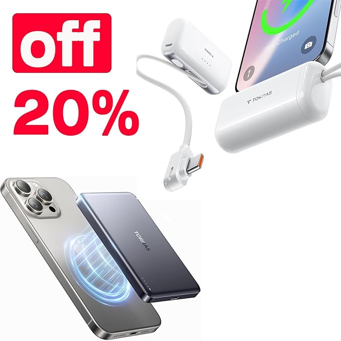 TORRAS Save 20% to Buy Both Together Gray Minimag Power Bank 10000mAh & White Mini Portable Charger 5000mAh
