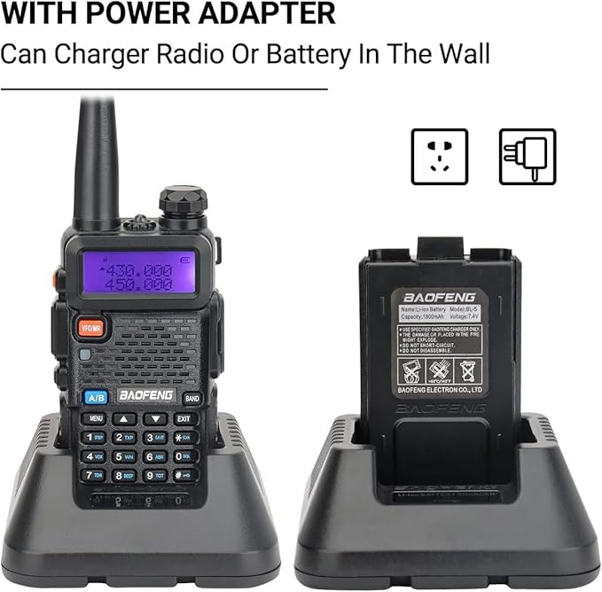 Baofeng UV-5R Radio Ham Radio Handheld UV5R Long Range Dual Band Rechargeable High Power Two Way Radio Walkie Talkies with 1800mAh Li-ion Battery and Earpiece for Hunting Camping Survival Gear,2 Pack