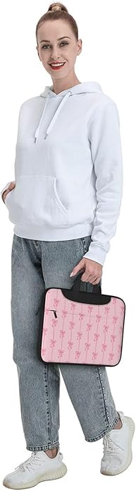 Laptop Bag for Women & Men, Laptop Carrying Case Laptop Sleeve Pink Ribbons Bow Colorful Cartoon Water Resistant Computer Case Messenger Shoulder Bag for 14 Inch Laptop Briefcase