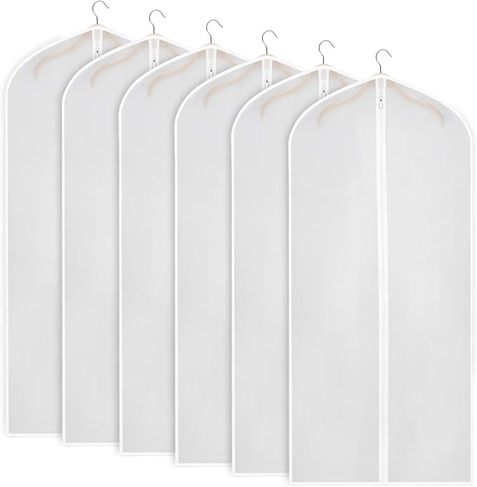 Zilink Garment Bags for Long Dresses 60-inch Translucent Suit Bag with Full-Length Zipper (Set of 6) for Dance Costumes Gown Dress Clothes Storage [Upgraded Version]