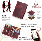 CONTACTS Full Grain Leather Passport Holder Compatible with Airtag Passport Wallet RFID Blocking Travel Passport Cover with SIM Card Removal Tool (Red)
