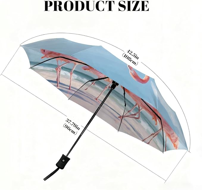 Auto Open Close Umbrellas for Rain and Sun,Folding Windproof Travel Umbrella Summer Pink Flamingos Artwork for Women Men