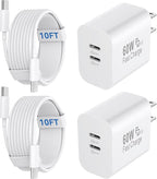 60W USB C Fast Charger for iPhone 17 16 15 Pro Max, 60W Dual Port Type C Charger Block with 10FT Long C Charger Fast Charging Cable Cord for iPhone 17/17 Pro Max/17/Air/16/15/Pro Max, iPad