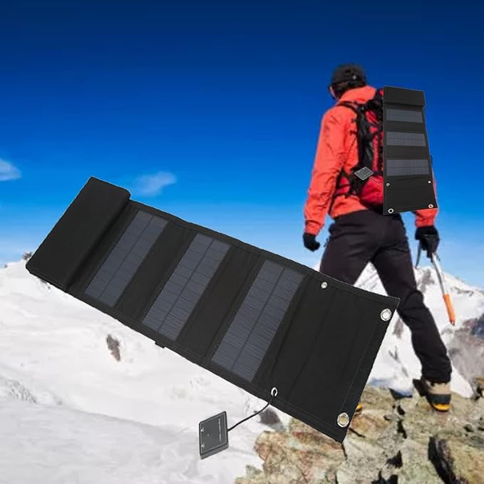 Portable Solar Panel Charger 25W, 5V 2 5A Foldable Solar Phone Charger Kit, 8 Fold Solar Panels with 1 to 3 USB Charging Cable and Climbing Buckle for Outdoor for Tablets and Hiking, Solar Charger