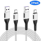 Durcord 2Pack 10ft Fast USB Type C Charging Cable for Android/Phone/Pad/Laptop, Type C Charger Braided USB Cable Bright Silver