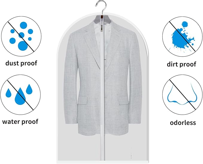 MsKitchen 6 Pack Garment Bags for Hanging Clothes (24x40") - Dustproof Suit Bags for Closet Storage - Durable PEVA Covers with Sturdy Zipper for Coats, Jackets & Dresses (Translucent)