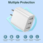 3 USB A Ports Charger Block，YTFCYIKBG Cell Phone wall Chargers，USB Cube wall Plug，for iPhone 14/13/12/11/X/XR/X/8/7/6, Galaxy, Android Phones and More （White）