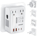 DOACE 220V to 110V Converter - 350W Cordless Voltage Converter US to Europe Power Adapter Combo with 4-Port USB Charging & Worldwide Plugs (UK/AU/US/EU) for Hair Straightener, Curler, Phone