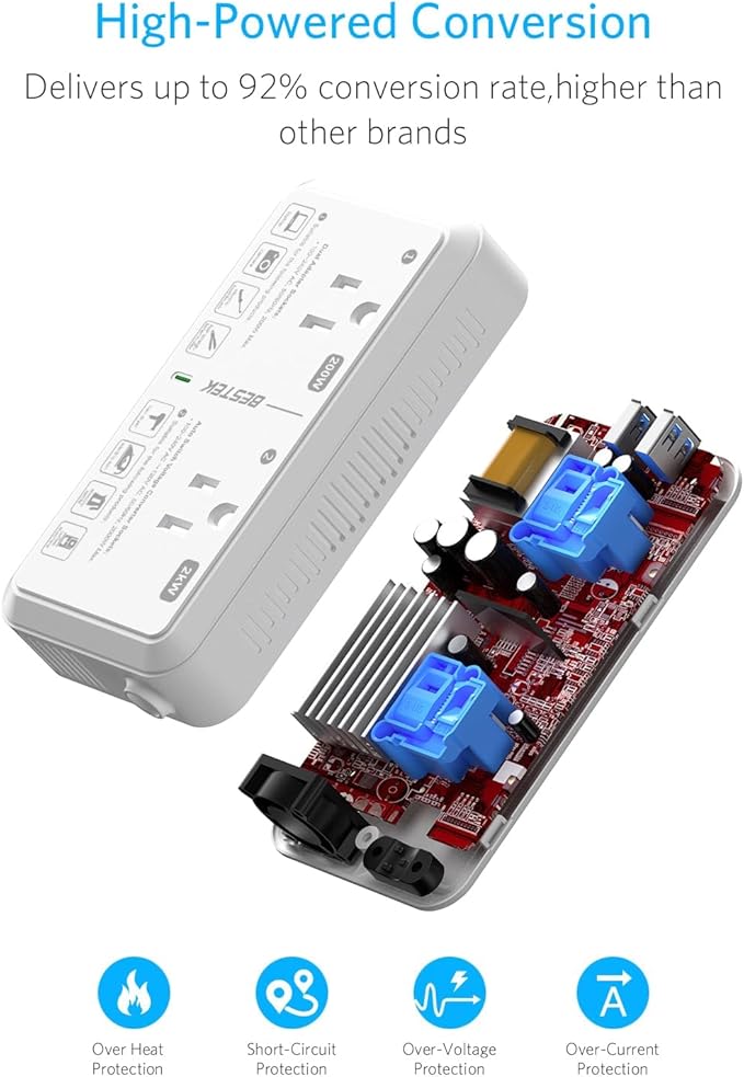 BESTEK Universal Travel Adapter Voltage Converter US to Europe 2000W 220V to 110V Converter with 2 USB Ports and EU/UK/AUS Plug Adapter for Hair Dryer/Curling Iron