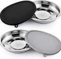 Patelai 4 Pcs Stainless Steel Dog Bowls with Silicone Lids Portable Food and Water Dishes for Pets Sealable Containers for 6.3" for Cats & Small Dogs (Black,Gray)