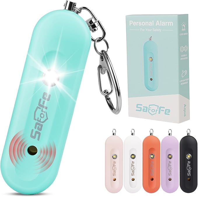 Personal Safety Alarm - Waterproof Rechargeable Security Alarm - 140dB Extra Loud Siren & Strobe Light - Self Defense Keychain - Gift for Women, Teenagers, College Girls, Seniors (Aqua)