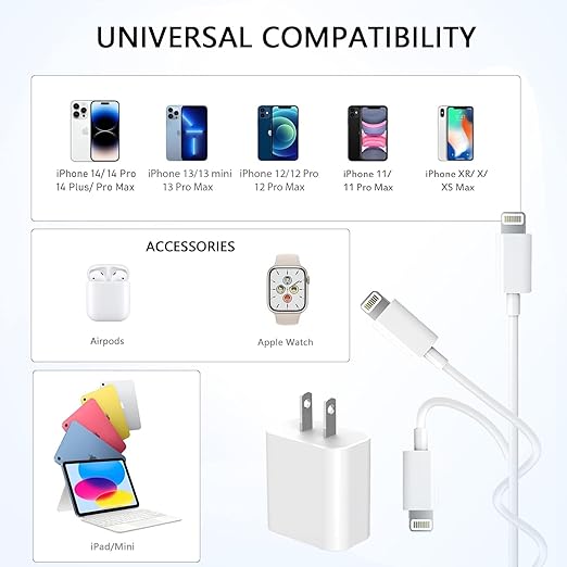 iPhone Charger Fast Charging, 3Pack USB C Charger Block with USB C to Lightning Cable Cord, Type C Fast Charging Block Compatible with iPhone 14 Pro Max/14 Plus/13 Pro/13 Mini/12/11/XS Max/XR/X/8/7/SE