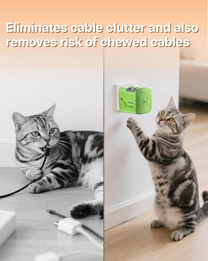 W & O 60W gan Fast Charger for iPhone, Retractable Phone Charger Wall Plug with Type‑C & Compatible Lightning Cables,for iPhone 17/16/15, Galaxy S25/24,Android Devices（Green）