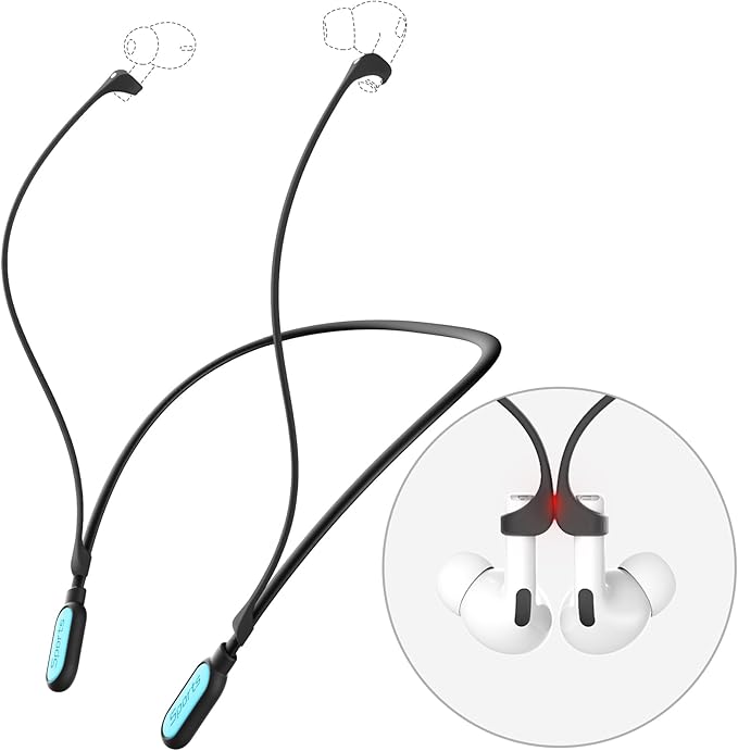 Ultra Strong Magnetic Compatible Airpod Pro Strap Anti-Lost Cord Sports Lanyard Compatible with Airpods 4 3 2 1 Pro 3 2 1, Black with Light Blue