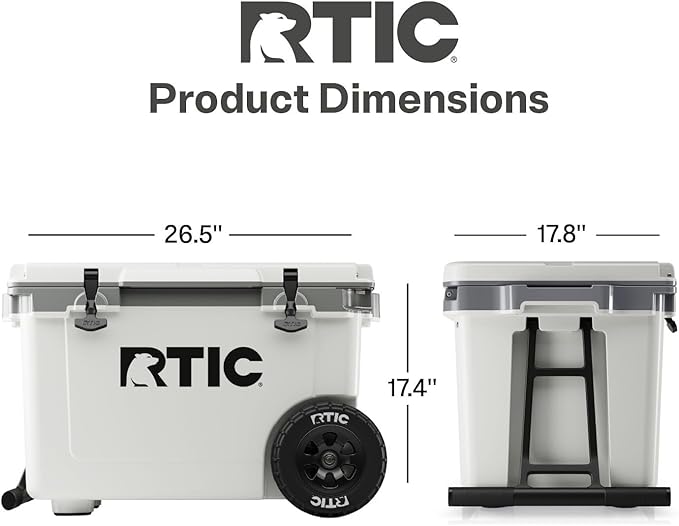 RTIC 52 Quart Ultra-Light Wheeled Hard Cooler Insulated Portable Ice Chest Box for Beach, Drink, Beverage, Camping, Picnic, Fishing, Boat, Barbecue, 30% Lighter Than Rotomolded Coolers