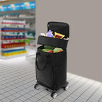 Shopping Trolley with Wheels Collapsible Shopping Cart Utility Dolly Luggage Cart with Telescopic Drawbar, 55.12 Lbs Load-Bearing, for Shopping, Camping, Travel (Black)