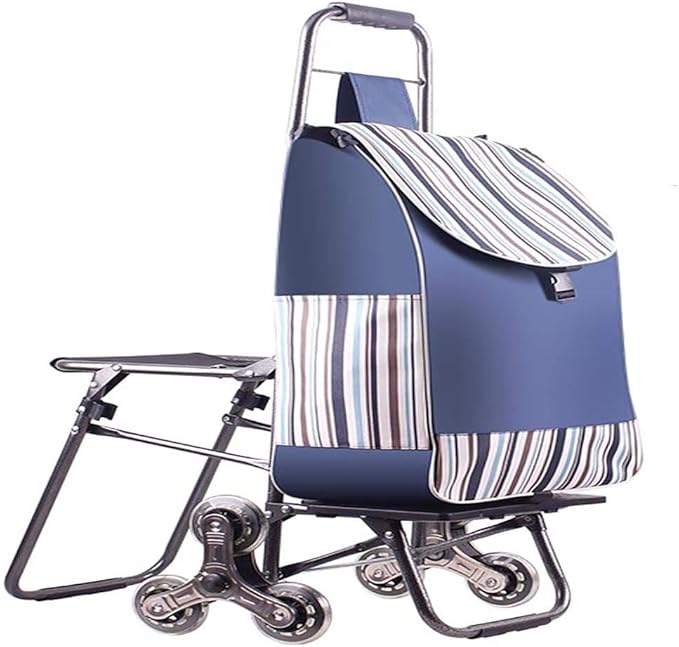 Hand Truck Cart, Folding Luggage Cart with Chair, Portable Grocery Shopping Cart, Large-Capacity Wheeled Trolley for Easy Transport