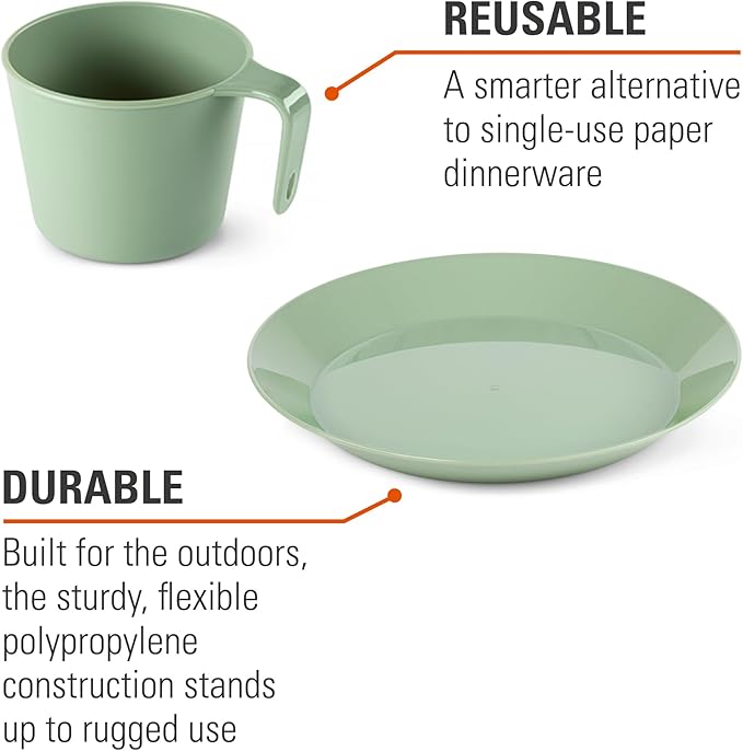 GSI Outdoors Cascadian Table Set I 6-Piece Camping, Backpacking Mess Kit, Plastic BPA Free, Plate, Bowl, Mug, Cup & Cutlery Set