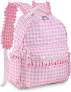 DYSHAYEN Gingham Kids Backpack,15 Inch School Backpack for Girls Boys,Kindergarten Large Bookbag Age 5-8 for Birthday Gifts School Overnight (Pink)