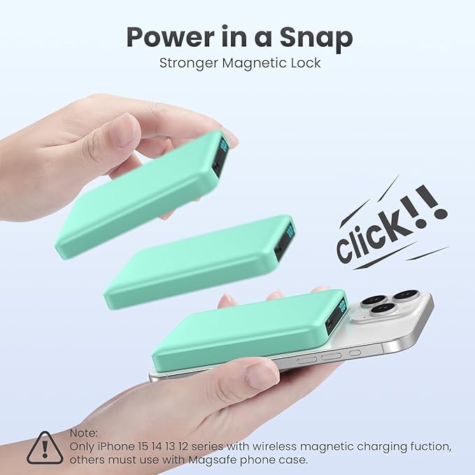 Magnetic Portable Charger 10800mah for Magsafe Battery Pack, Wireless Power Bank with PD Fast Charging,Travel Essential Phone Battery Charger for iPhone 17/16/15/14/13/12 Series-Green