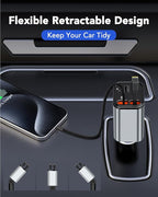84W Upgraded Retractable Car Charger Adapter for iPhone 17,4 in 1 Fast Charging Car Phone Charger,USB C Car Truck Accessories,Road Trip Essentials Gift for Men for iPhone 17/16/15,Galaxy S26,Pixel 10