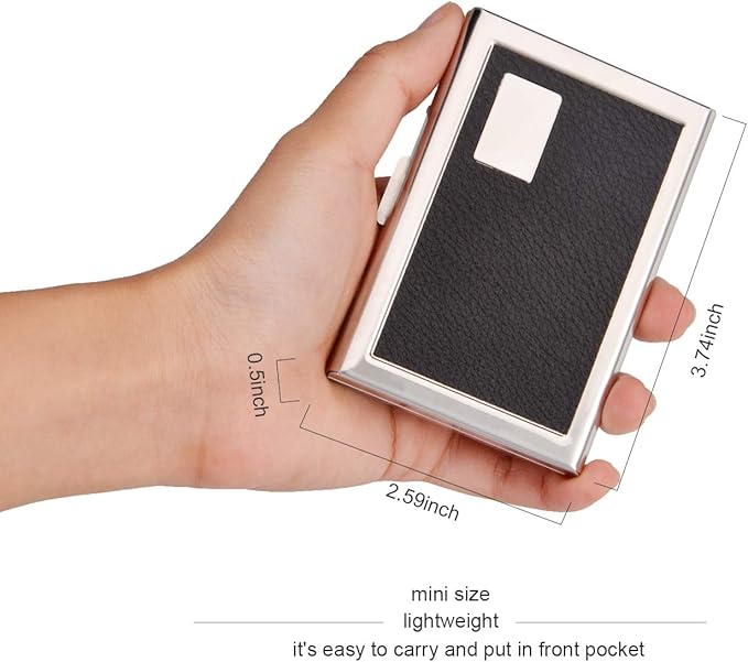 EASTNIGHTS RFID Credit Card Holder Metal Wallet Stainless Steel and Pu Leather Credit Card Protector Case for Men or Women (black)