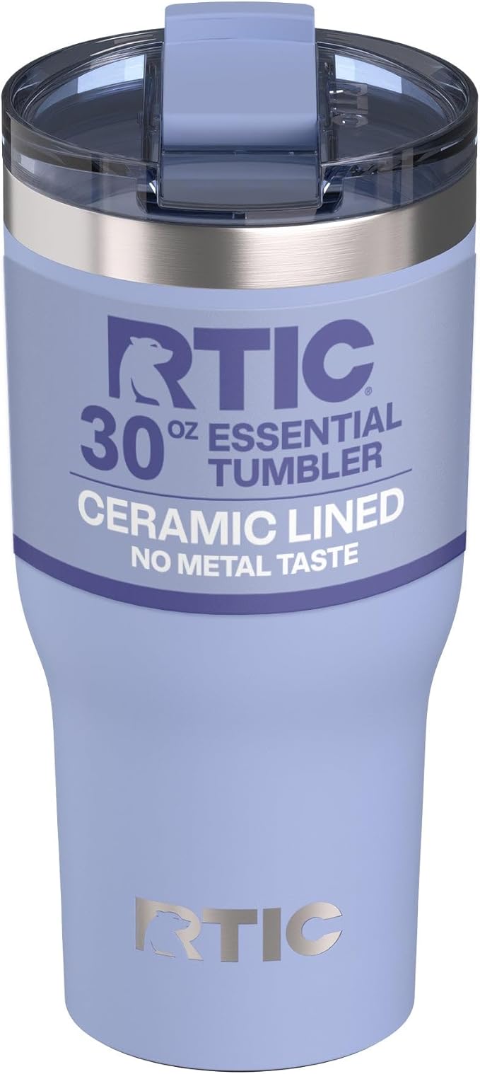 RTIC 30oz Essential Tumbler with Lid, Ceramic Lined, Insulated, Stainless Steel, Metal, Double Wall Vacuum-Insulation, Travel Cup for Iced Coffee, Tea, Hot and Cold Drink, Periwinkle