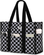 Becokan Large Tote Bag for Women Waterproof with 12 Pockets Top Zipper Closure Utility Teacher Nurse Bags for Work School
