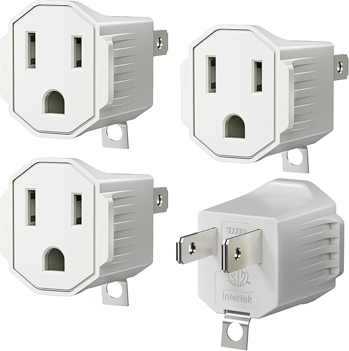 3 Prong to 2 Prong Adapter, ETL Listed Polarized Grounding Converter, Portable Plug Adapter, 3 Pin to 2 Pin Power Adapter for Wall Outlets Plugs, Heavy Duty Wall Plug for Old Homes White (4 Pack)