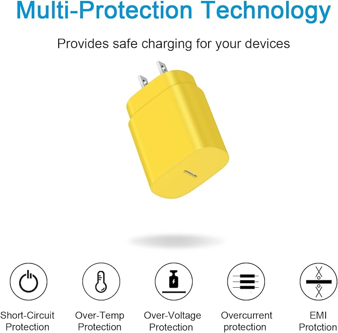 Type C Charger Fast Charging for iPhone 17 16 15,10 FT USB C Samsung Chargers Block 25W Super Fast Chargers for Samsung Galaxy S25/S24 S23/iPhone Air/17/17 Pro Max/iPhone 16/16 Pro Max/15 Pro (Yellow)