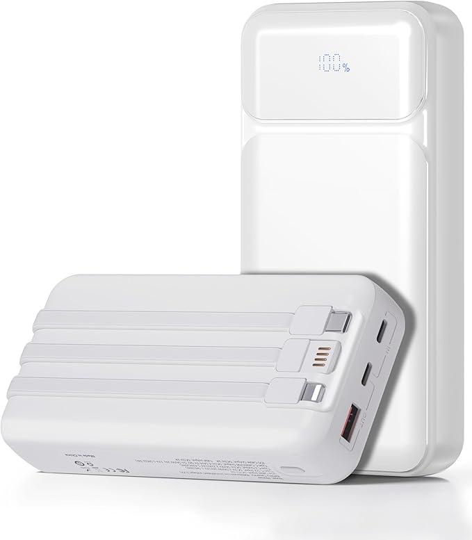 Power-Bank-Portable-Charger 49800mAh Portable Phone Charger Power Bank with 3 Built-in Cable(USB-C, iOS, USB-A), 22.5W Fast Charging LED Display External Battery Pack for iPhone Android Samsung, etc