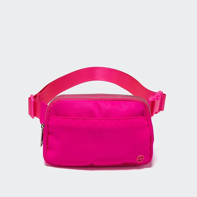 Pander Everywhere Belt Bag for Women, 5 Zipper Pockets Nylon Crossbody Fanny Pack Purse (Sonic Pink).